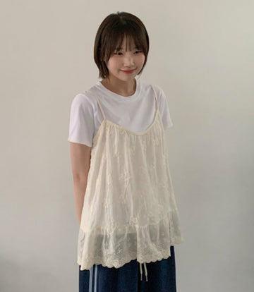 Trel Flower Lace Sleeveless Blouse